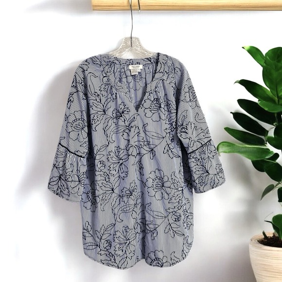 Tru Luxe Jeans Tops - Tru Luxe Jeans XL Top Striped Floral Embroidered Pullover Boho-Chic Blouse